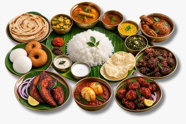 South Indian thali spread